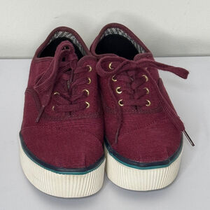 Toms Cordones Boardwalk Womens Red Canvas Lace Up Lifestyle Sneakers Size 6
